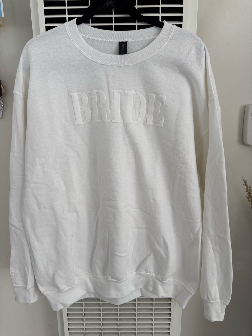 Gildan White Crewneck Sweatshirt with Embossed Front